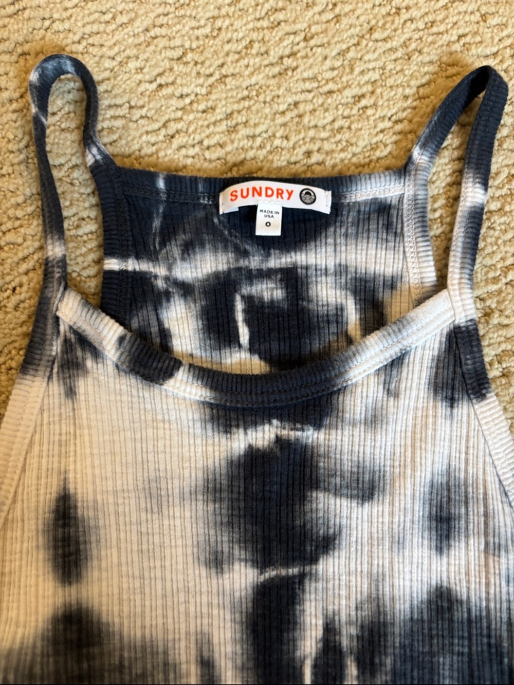 Sundry Dark Navy & White Tie-Dye Ribbed High-Neck Tank - Picture 3 of 4